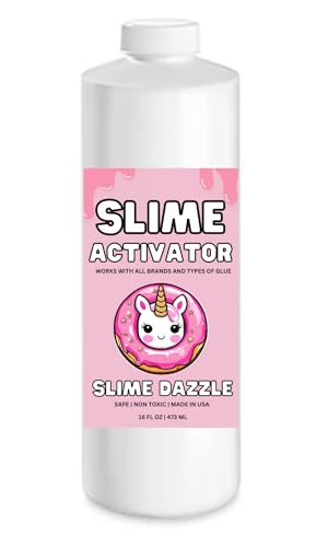 SlimeDazzle Slime Activator Solution 16 OZ – Ready to Use – Easy to Use Works Fast with All Glue Types – Safe Non Toxic– Makes Smooth, Stretchy Slime – Slime Making Supply - Made in USA