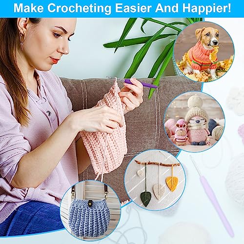 MECHEER Crochet Hooks 12 Sizes Set, 51 Pack Yarn Crochet Kit for Beginners | Knitting Needles with Ergonomic Handles for Arthritic Hands, Crochet Needle Kit with Blue Case for Crocheters