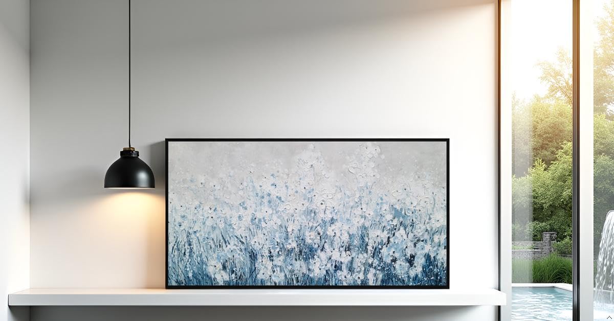 Yihui Arts Blue White Flower Painting - Modern Aesthetic Floral Artwork for Home Decor