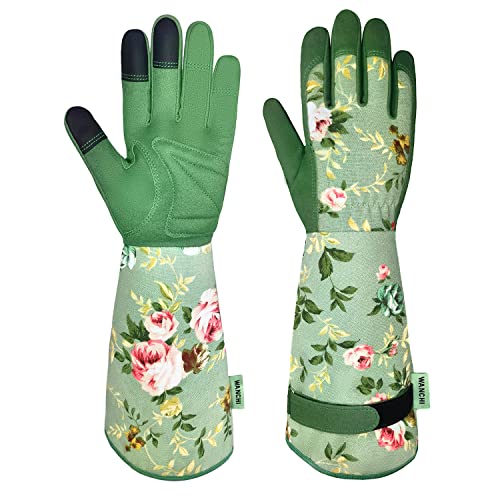 WANCHI Gardening Gloves for Women Gift,Yard Work Garden Gloves,Green Medium | Long Garden Gloves for Women,Gardener Gardening Gifts for Women,Outdoor Heavy Working Gloves for Men,Weed,Pruning,Lawn Glove