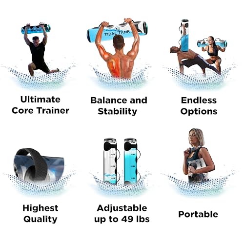 Tidal Tank Tube - The Original Aqua Bag - Water Weight Bag up to 79 lbs - Adjustable Workout Sand Bags Weights Alternative - Portable Sandbag Fitness Equipment Set, Home Exercise Gym - Including App