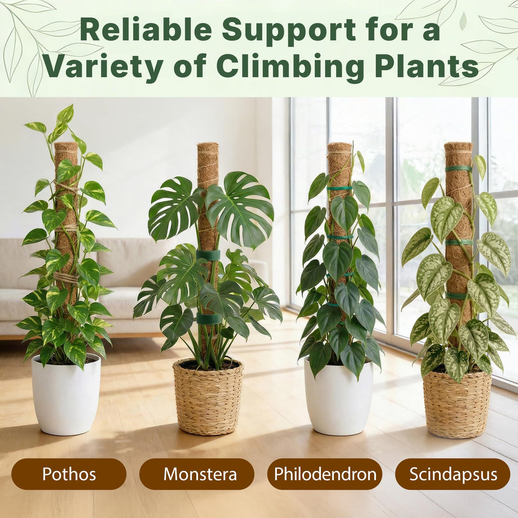 4 Pack 16" Moss Pole Monstera Plant Support - Stackable up to 48" | Plant Stakes for Indoor Climbing Plants Potted - Tall Coco Coir Pole Sticks & Accessories for Monstera, Pothos & Philodendron