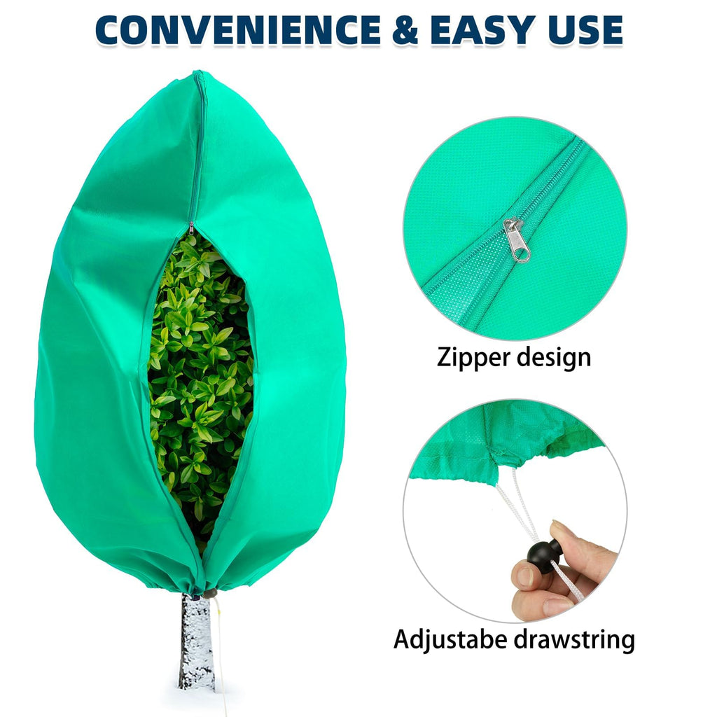 Homimp Plant Covers Freeze Protection, 4 Pack Frost Covers with Zipper Drawstring (31.5" x 47.3") Plant Protection Cover Bags for Outdoor Winter Frost Cold Weather Shrubs Trees Jacket Covers(Green)