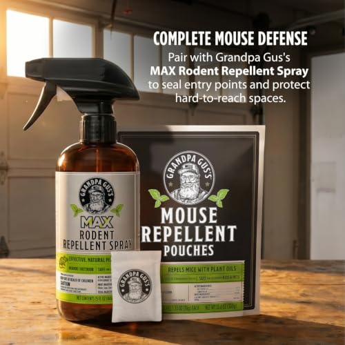 Grandpa Gus's Mouse Repellent Pouches, Peppermint & Cinnamon, Pack of 10 | Plant-Based, Natural Rodent Repellent and Nesting Prevention for Homes/Cabin/Garages/Storage/Vehicles, Kid & Pet Safe