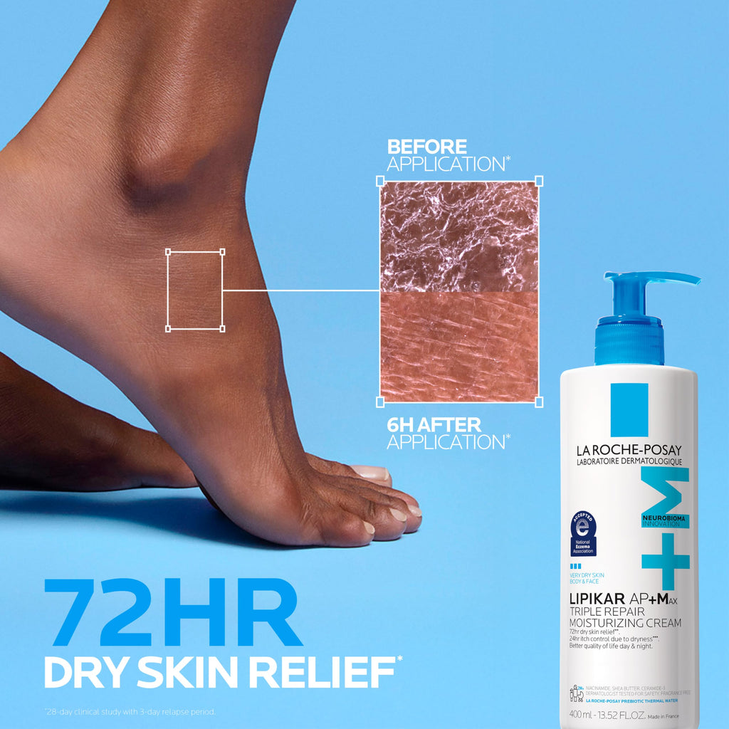 La Roche-Posay Lipikar AP+MAX Triple Repair Moisturizing Body Cream | Face and body lotion for dry skin with shea butter and niacinamide. Gentle on very dry, rough, sensitive skin.