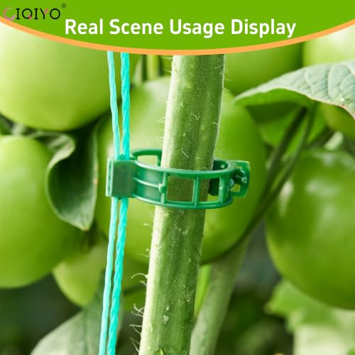 CIQIYO 100 Pcs Plant Support Clips,Plastic Clips for Securing Plants | Plant Fixing Clips,Tomato Vine Clips,Garden Clips for Climbing Plants,Grape and Vine Vegetables,Reusable(100, Green)