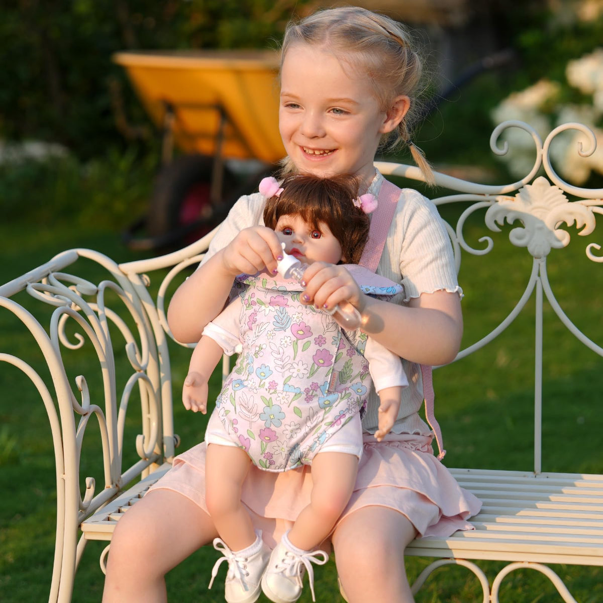 GAGAKU Baby Doll Carrier for Kids, Doll Carrier for Little Girls, Toy Baby Dolls Sling for Kid, Reborn Baby Doll Accessories, Colorful Flowers