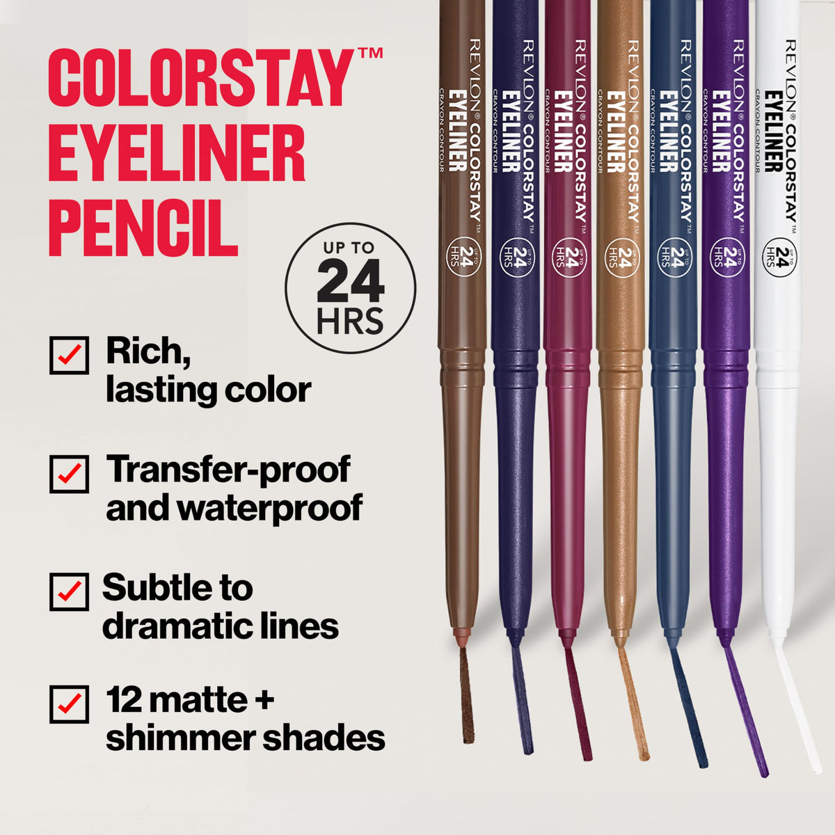 Revlon ColorStay Pencil Waterproof Eyeliner, 202 Black Brown, 0.01 oz | Waterproof pencil eyeliner with built-in sharpener. Smudge-proof, long-lasting, intense matte color.