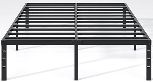 NEW JETO Metal Bed Frame,Queen Size Bed Frame with Storage Space,14 Inch | Heavy Duty Sturdy Mattress Foundation,Easy Assembly,No Box Spring Needed, Black