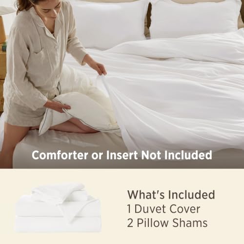 Bedsure Prewashed Duvet Cover Queen, Bedding Set with Zipper Closure, White | Ultra Soft, Relaxed Texture, Breathable Comfort, Hidden Zipper, 8 Corner Ties, Easy Care, OEKO-TEX Certified, Year-Round Use