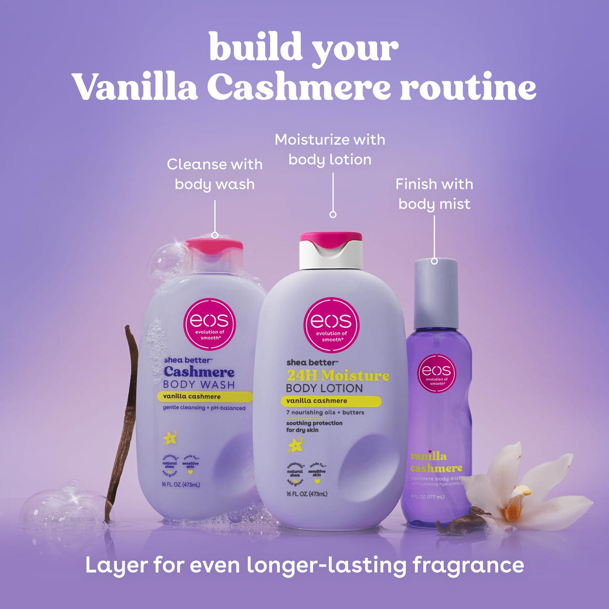 eos Shea Better Body Lotion- Vanilla Cashmere, 24-Hour Moisture, 16 fl oz | Natural Shea Butter & Oil, Whipped Vanilla & Caramel, Lasting Hydration, 100% Vegan & Cruelty-Free, Apply to Dry Skin