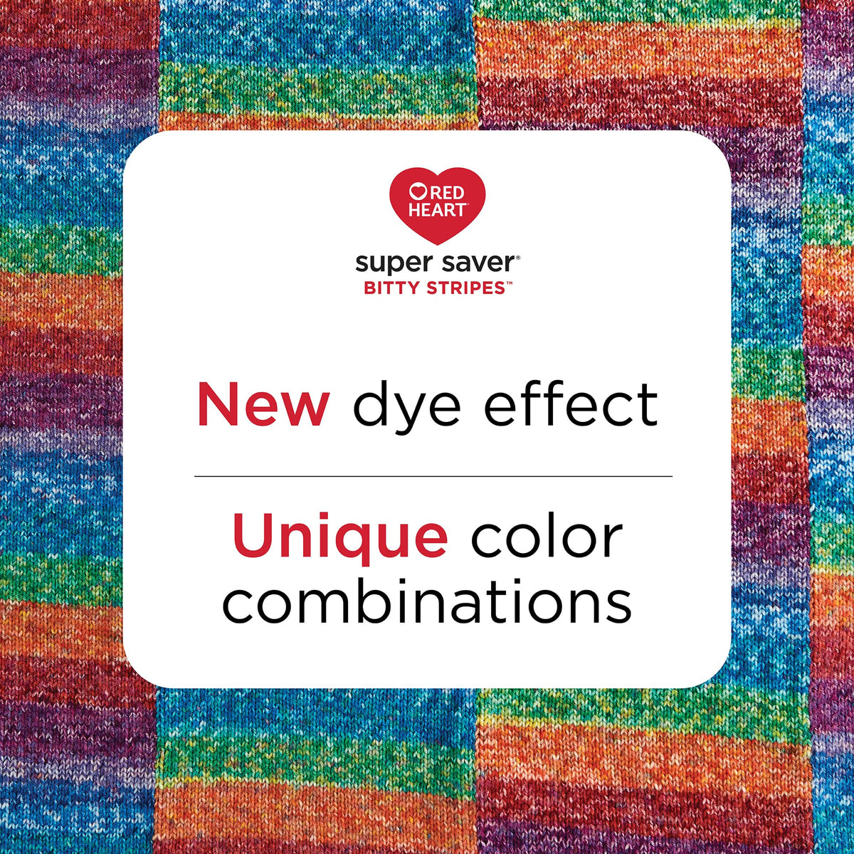 Red Heart Super Saver Bitty Stripes Crochet Yarn, Unicorn Mane, 2-Pack | #4 Medium Worsted 100% Acrylic Self-Striping Yarn for Knitting, Blankets, Hats, Scarves, and Sweaters, 515 yards, 283g/10oz