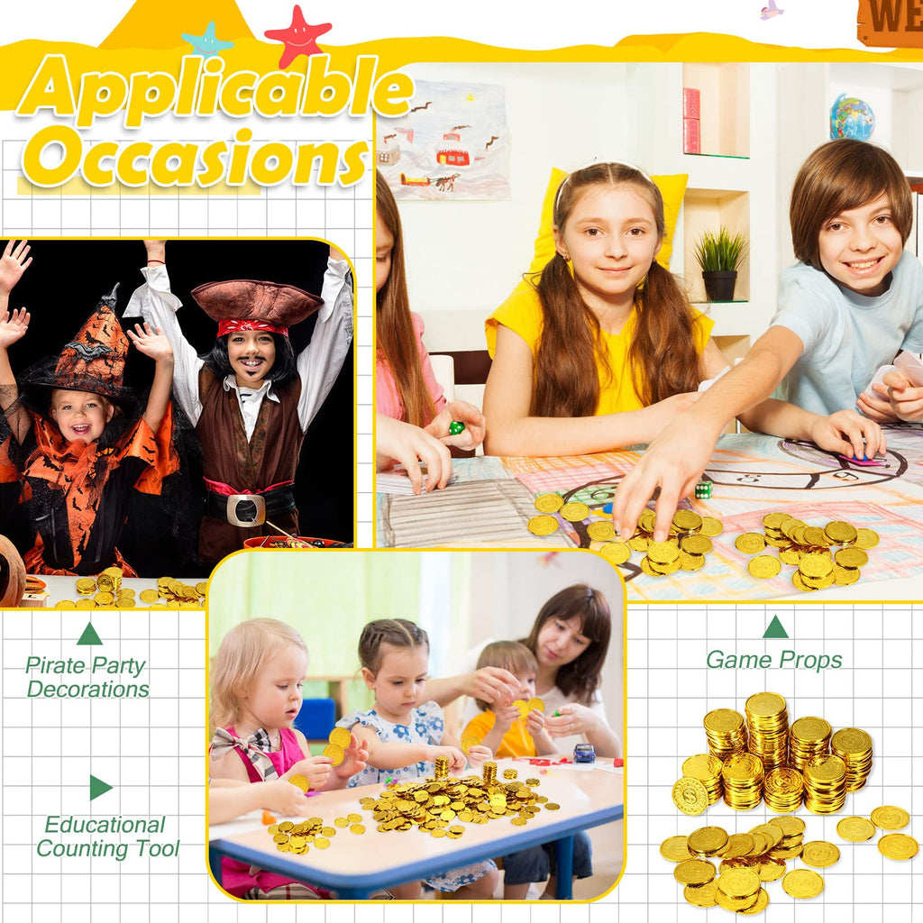 Hanaive 1000 Pcs Pirate Gold Coins Plastic Treasure Play Toy Coins | Fake St. Patricks Doubloon for Pirate Party Favors Supplies Treasure Hunt Game Teachers Classroom Reward