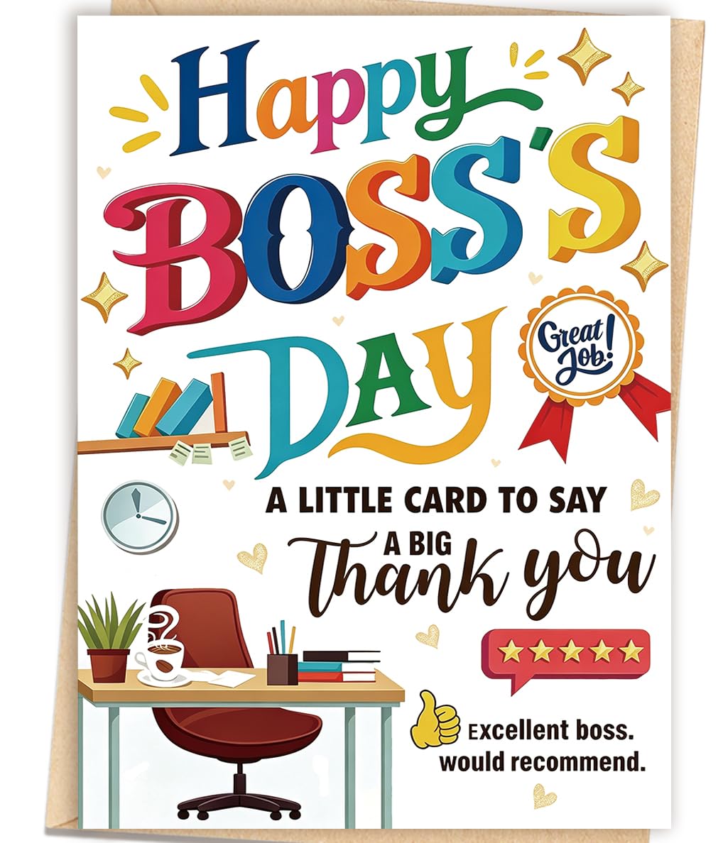 Zyulin Boss Day Card, Happy Boss's Day Card Gifts for Men Women | Thank You Boss Day Card with 5-Star Leader Message, Funny Boss Appreciation Card from Employees
