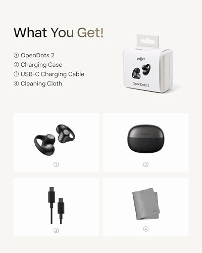 SHOKZ OpenDots 2 Open-Ear Clip-On Earbuds, Black, Dolby Audio, 3 Mics | Rich bass with Dolby Audio; 3-mic clear calls; 40H listening; IP57; Bluetooth 6.1; Travel/City walk/Commuting/Yoga/Pilates