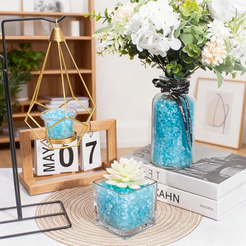 Keedolla Ice Blue Sea Glass Marbles Stones Frosted Glass Pebbles Gemstones for Aquarium Rocks, Fish Tank Gravel, Vase Fillers, DIY Crafts - 230g/8oz
