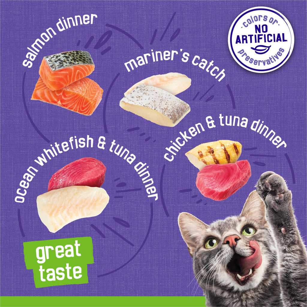 Purina Friskies Pate Wet Cat Food Variety, Seafood & Chicken, (40) 5.5 oz | Moist cat food with real seafood or chicken, smooth easy-to-chew pate texture, 40-count variety pack to stock up