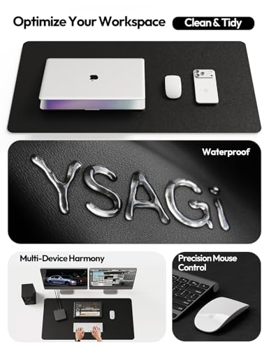 YSAGi Leather Desk Protector, Office Mat, Large Mouse Mat, Non-Slip PU Leather Blotter, Laptop Desk Mat, Waterproof Writing Pad for Office and Home (Black, 31.5" x 15.8")