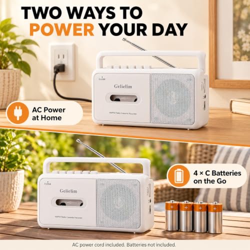 Cassette Tape Player, Portable Radio Cassette Player, Tape Recorder Cassette Player with Speaker,Headphone Jack, Battery/AC Power Casette Player, for Home and Travel, Elderly Gift,White