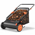 VEVOR Push Lawn Sweeper 26 in Leaf & Grass Collector 7 cu. ft. Hopper Bag | Heavy Duty Yard Sweeper with Adjustable Brush Height, Spinning Brushes, Rubber Wheels for Leaves Grass Cleanup, Black/Orange