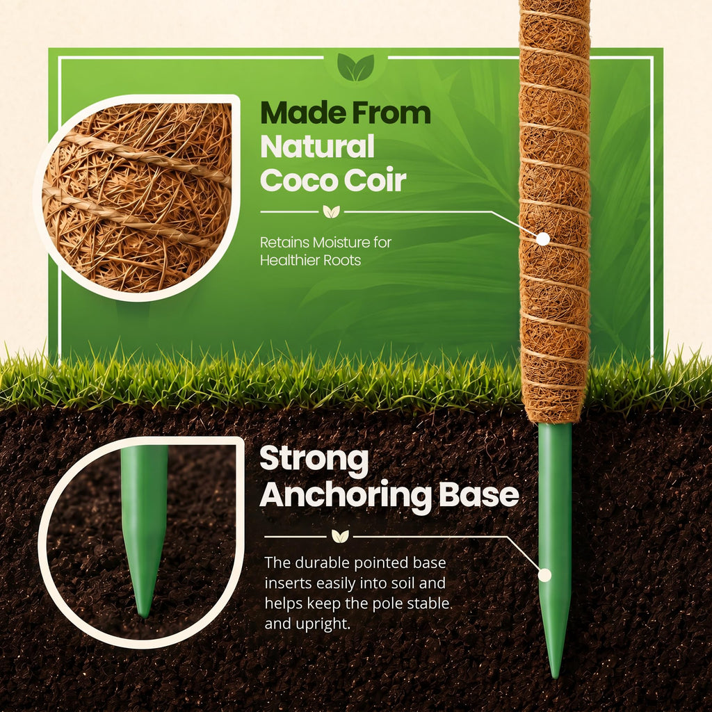 2Pcs 28'' Moss Pole Monstera Plant Support - Plant Stakes for Indoor Plants | Bendable Moss Poles for Climbing Plants, Tall Coco Coir Pole Sticks, Monstera Trellis