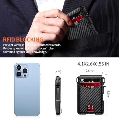Wallet for Men, Mens Minimalist Wallet 9-13 Cards, Slim Compact RFID Wallet | Money Clip & ID Window, Smart Pop Up Card Wallet, Metal Aluminum Credit Card Holder Bifold Wallet, Birthady Gifts for Men