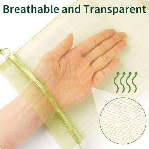 50 Pcs Fruit Protection Bags, 6×9 in Mesh Cover Nets for Tree, Green | Drawstring Netting, Protect Fruits, Dense Fine Mesh, for Vegetables Strawberry Tomato Garden, Reusable and Soft