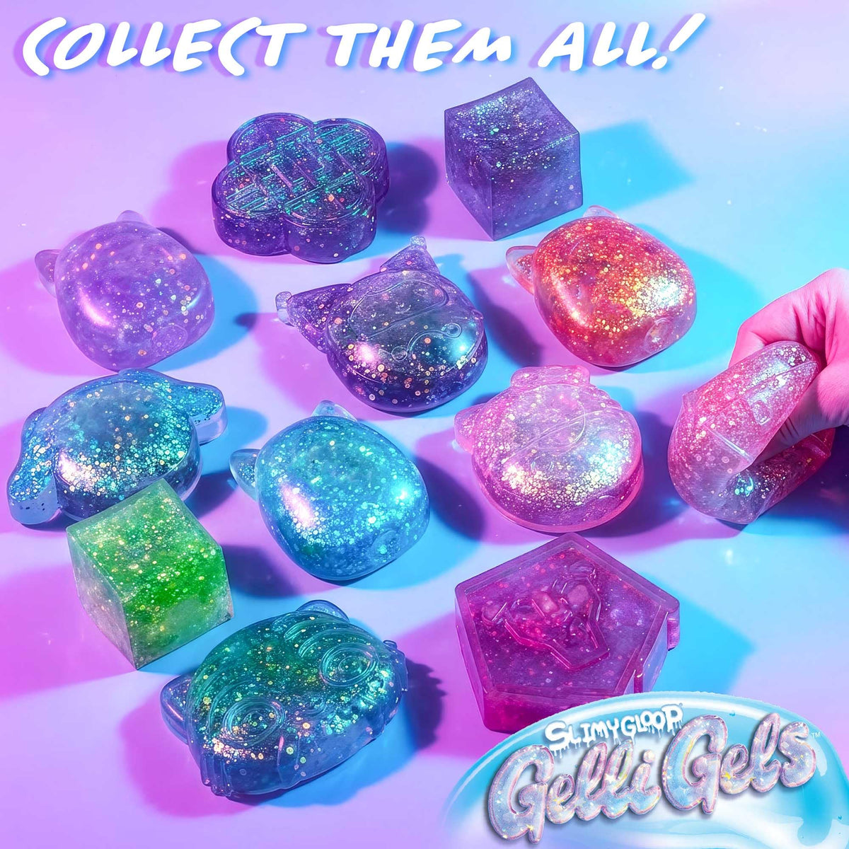 Horizon Group USA Slimygloop Gelli Gels, Blue Squishmallows | Slow-Flow Glitter Squishy Sensory Toys, Squeeze Stress Ball for Kids and Teens, Satisfying Sugar Squish Fidget