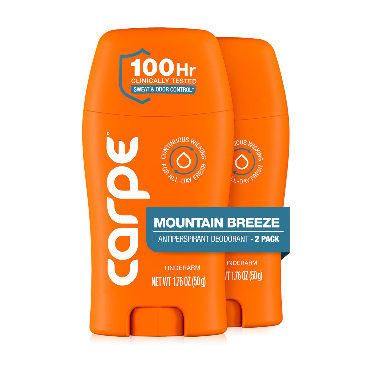 Carpe 100-Hour Antiperspirant Deodorant, Mountain Breeze - 2 Pack | Dermatologist Tested - 100 Hr Sweat & Odor Control - Free from Baking Soda & Parabens - Clinical Strength Deodorant - 2 Pack