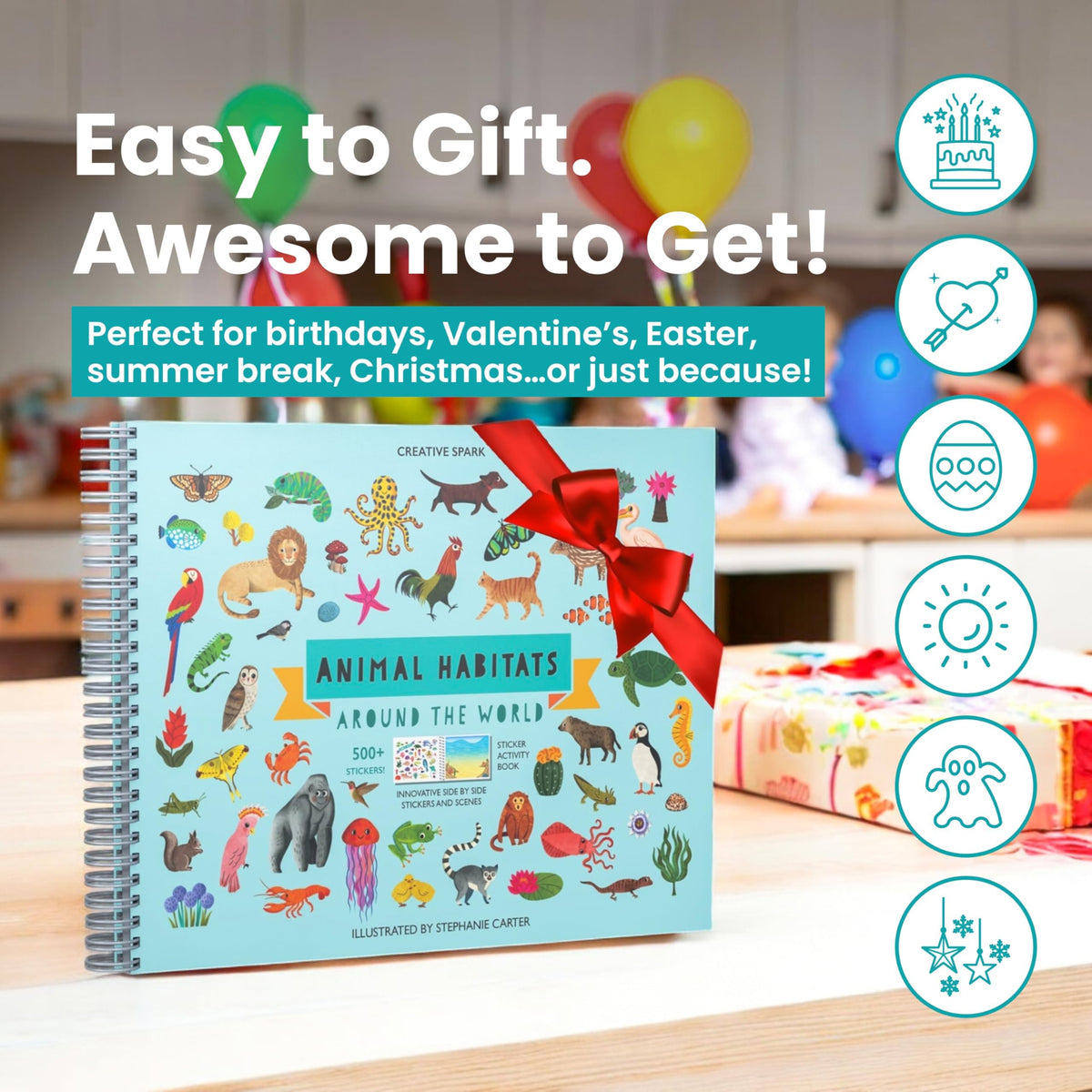 Cupkin Animal Habitats Sticker Book | 12 Coloring & Activity, 500+ Stickers | Spiral-bound kids craft format with 12 activity scenes, 12 art pages, side-by-side viewing and easy-peel design for ages 2–8