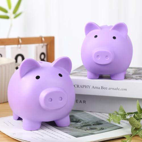 H&W Mini Piggy Bank, Plastic Coin Bank, Unbreakable Money Banks, Cute Piggy Banks for Kids, First Money Box, Best Birthday Gifts Home Decoration（Purple）