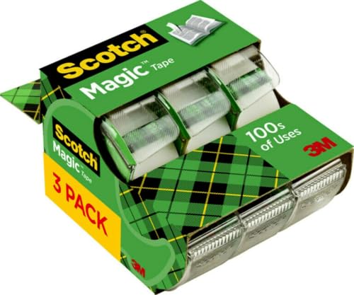 Scotch Magic Tape, 3 Dispensered Rolls, 3/4 x 300 Inches, Clear | Numerous Applications, Invisible, Clear Tape Engineered for Repairing