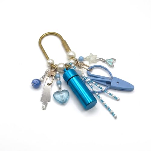 Needlepoint Bag Charm Tool Kit Mini Scissors Needle Threader Needle Holder Tube Gold Keyring Portable Needlepoint Accessories for DIY Crafts