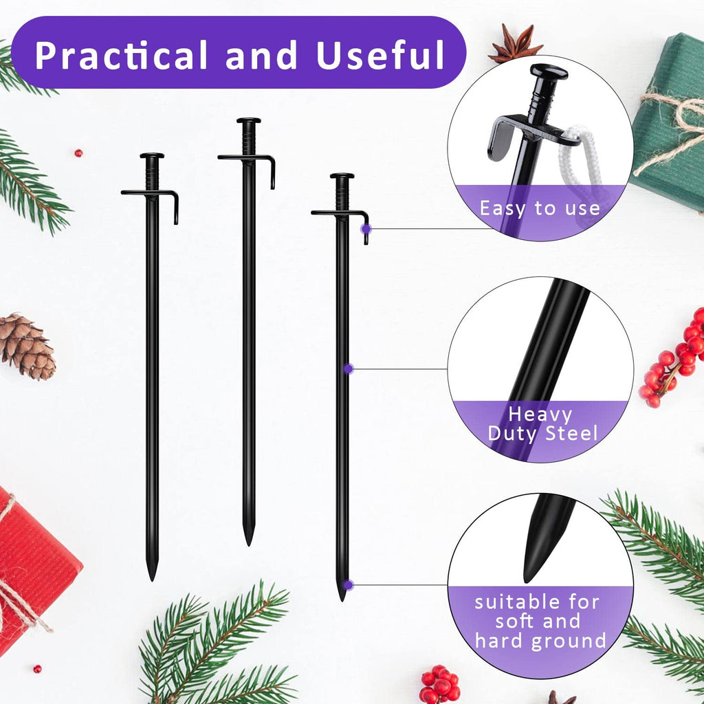 Heavy Duty Steel Tree Stake Kits,Tree Staking and Supports Kits for Young Trees Against Bad Weather, Include 3 PCS Tree Straps for Staking, 3 PCS 11.8 Inch Tree Stakes and 31.2 Feet Rope for Anchoring