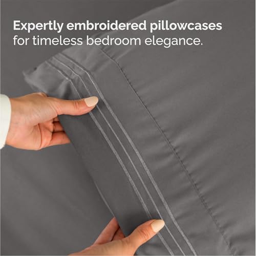 Queen Size 4 Piece Sheet Set - Breathable & Cooling Sheets - Dark Grey | Hotel Luxury Bed Sheets for Women & Men, Deep Pockets, Easy-Fit, Extra Soft and Wrinkle Free Sheets, Oeko-Tex Bed Sheet Set