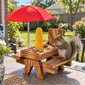 Squirrel Feeder for Outside, Funny Wooden Picnic Table with Mini Umbrella | Solid wood feeder for squirrels and chipmunks, drainage mesh, corn cob holder, feeding area, tree or fence mount