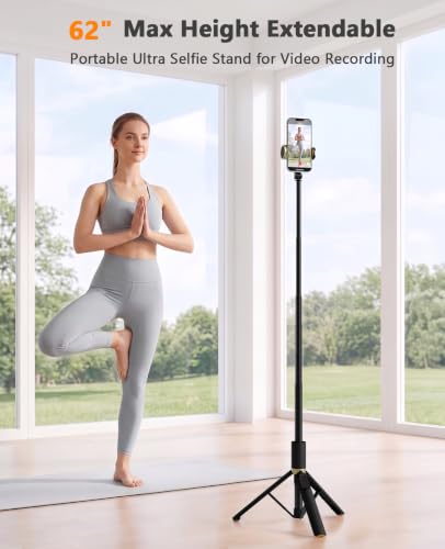 Tripod for iPhone, Selfie Stick with Remote, Stable & Durable Phone Tripod | Portable Travel Cell Phone Stand, Extendable All-in-1 Tripod for Video Recording Compatible with iPhone Android