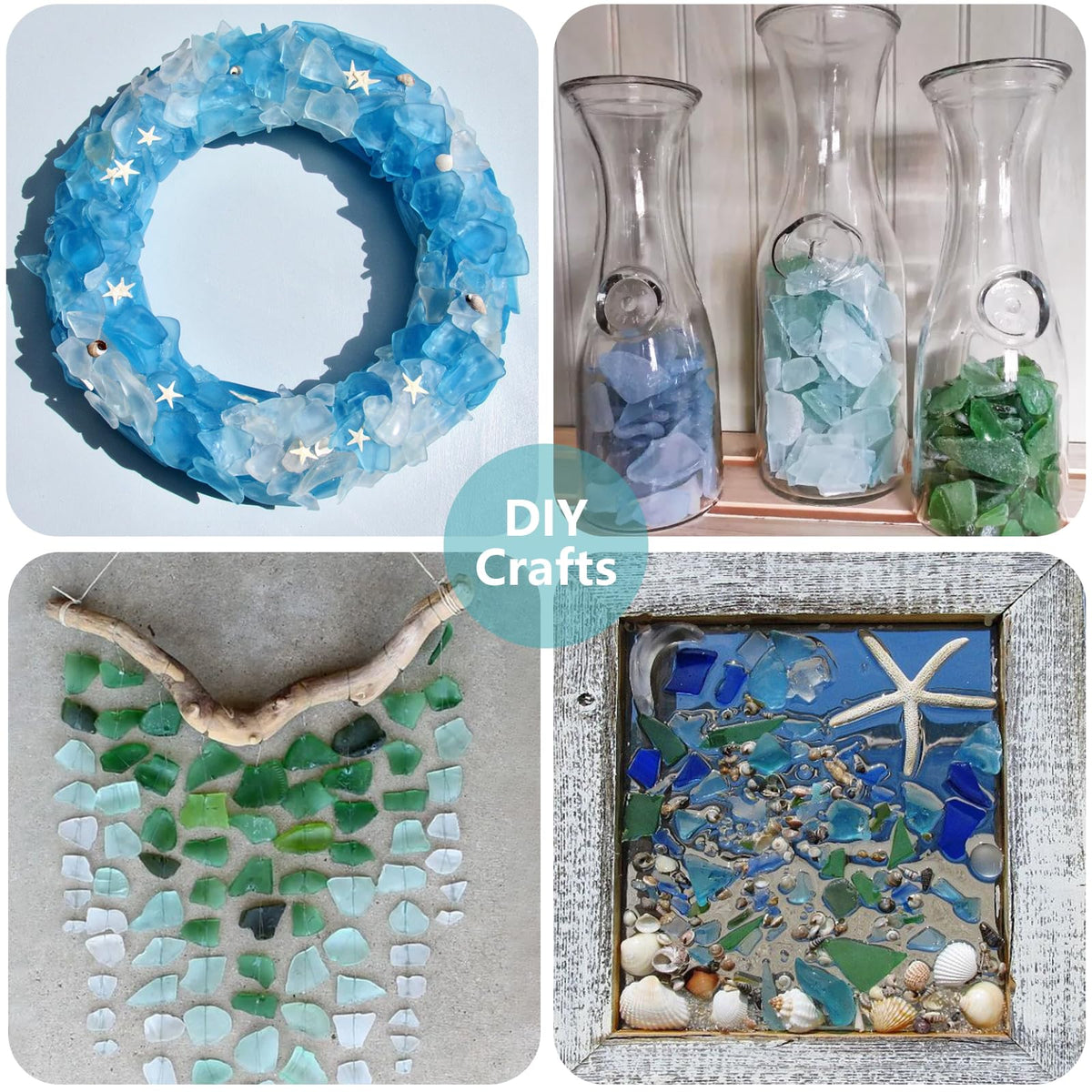 QYGL Sea Glass for Crafts - 14oz Blue Mixed Frosted Seaglass Pieces | Vase Filler and Aquarium Ornament, DIY Craft Supplies for Art, Beach Weddings, and Home Decor