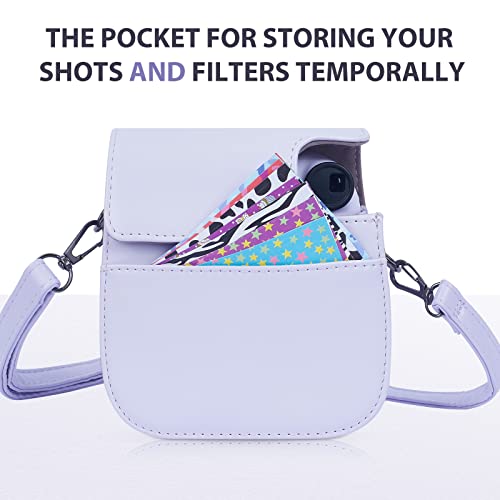 Phetium Instant mini 12 Camera Protective Case Compatible with Instax Mini 12 11,PU Leather Bag with Pocket and Adjustable Shoulder Strap (Lilac Purple)