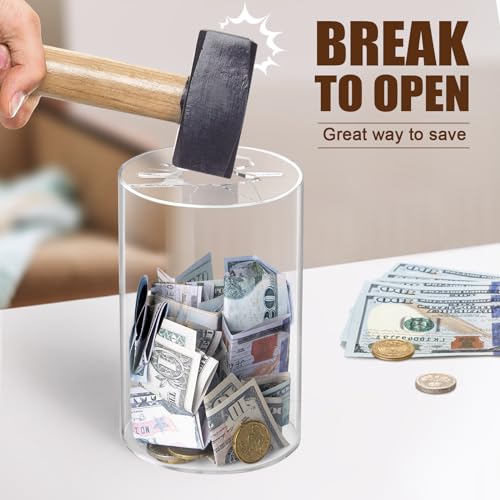 Hicocool Clear Piggy Bank, Must Break to Open, Acrylic Money Bank, 6"x3.54" | Unopenable Coin Bank for Adults & Kids, Clear Acrylic Money Saving Bank, Perfect for Birthdays, Holidays, and Gift Giving