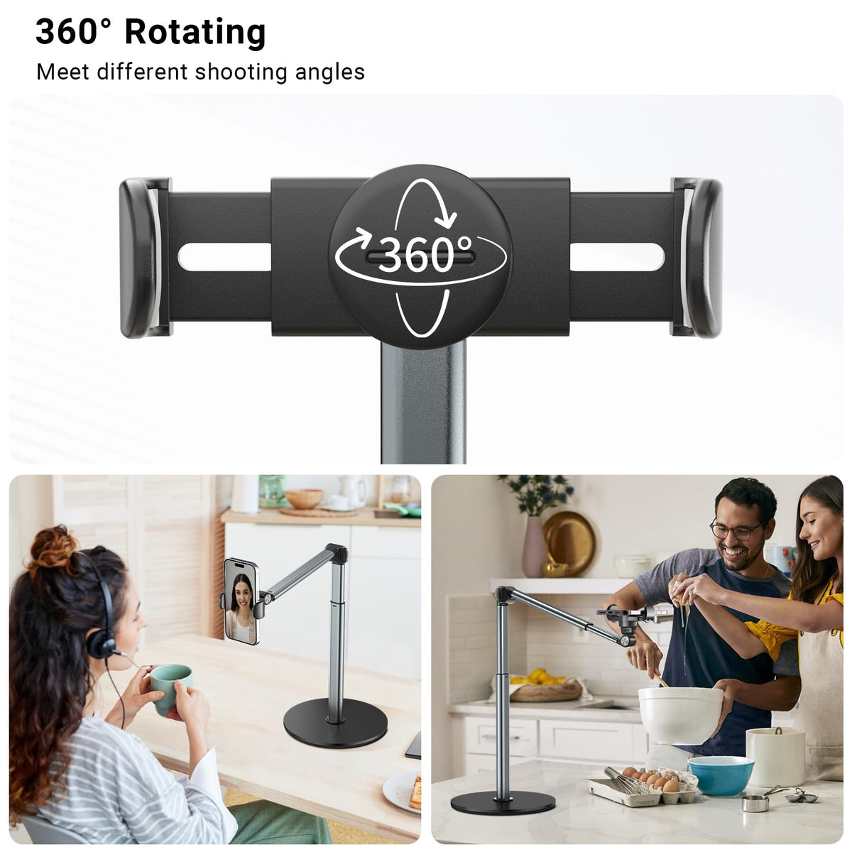 Mionondi Overhead Phone Mount for Video Recording | Aluminum Overhead Tripod for iPhone, Desk Phone Camera Stand for Cooking, Nail Techs, Filming, Live Streaming
