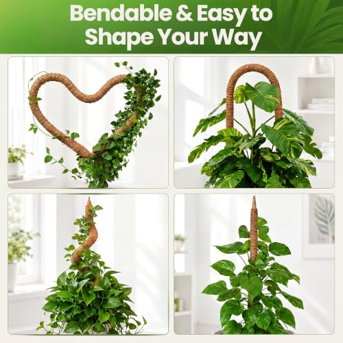 2Pcs 28'' Moss Pole Monstera Plant Support - Plant Stakes for Indoor Plants | Bendable Moss Poles for Climbing Plants, Tall Coco Coir Pole Sticks, Monstera Trellis