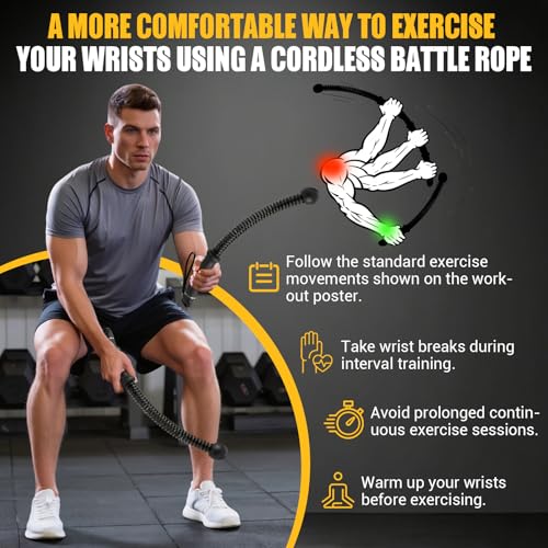 Ropeless Battle Rope for Home Gym, Heavy Duty Portable with Poster | Cordless Battle Ropes with Non-Slip Handle for Wrist Protection, Battle Ropes for HIIT and Low-Impact Aerobic Training