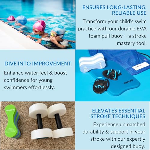 Sporti Junior Swim Training Pull Buoy Leg Float, Swim Lesson Equipments | 8.75 x 3 x 4.5 In, Kids Swim Training Aid, Closed-cell EVA Foam, Stroke Drill Float, Lap Lesson Tool, Swimming Accessories