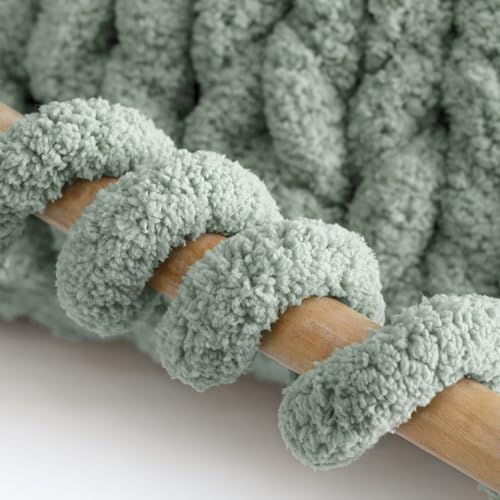 Mellobello Jumbo Chunky Yarn for Hand Knitting - Super Thick Chenille Chunky Yarn for Crocheting - Extra Soft Bulky Fluffy Blanket Big Yarn 8 Jumbo Pack (26yds,8 oz Each Skein) Sage Green