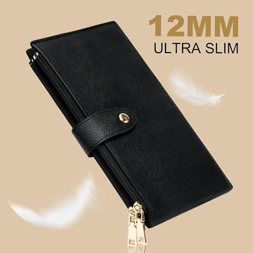 Travelambo RFID Wallet Women Large Size Bifold Multi Card Wallet Case with Zipper Pocke Credit Card Holder for Women