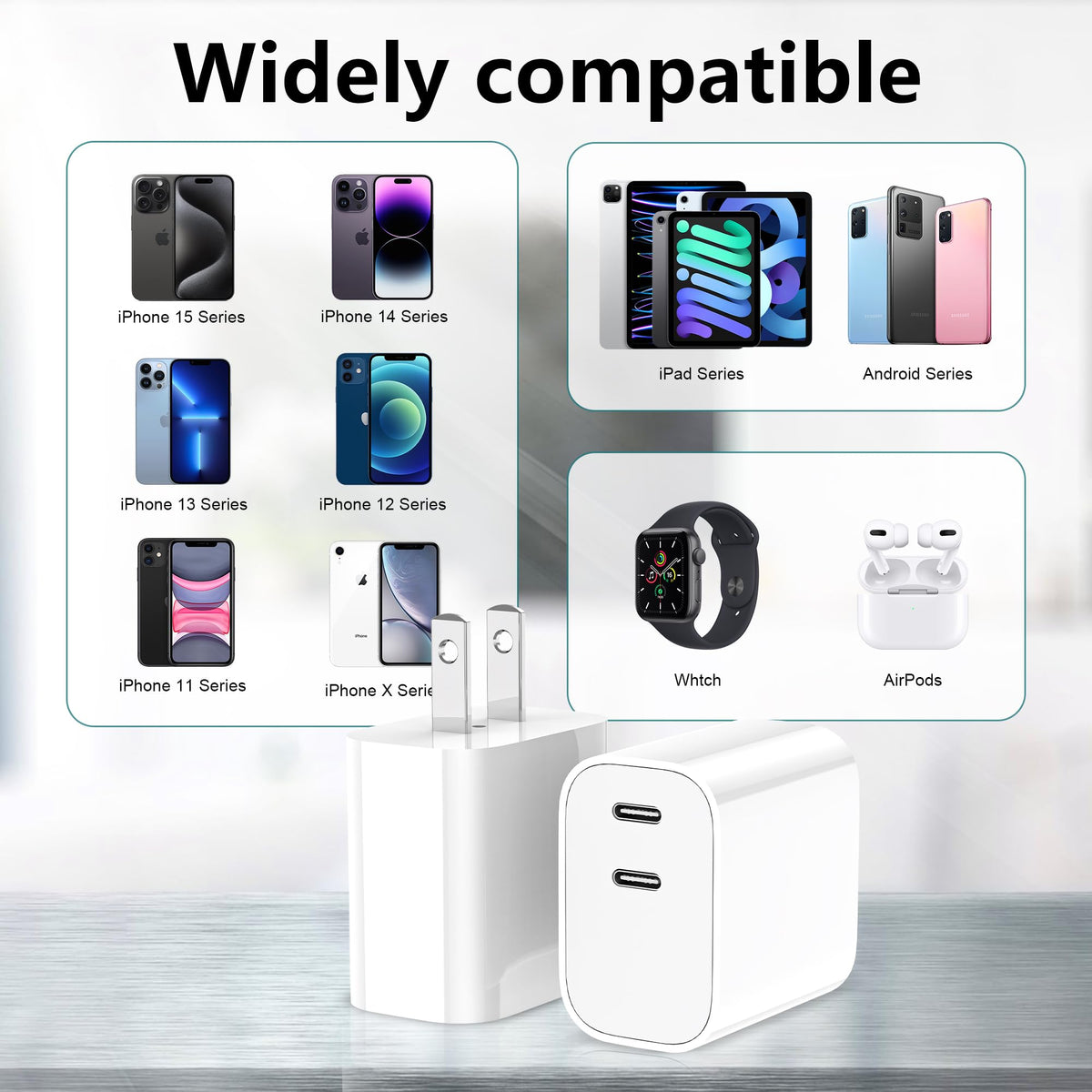 USB C Charger Block 3 Pack, Dual Port 20W Fast Wall Plug | 20W PD fast charging USB C block for iPhone 17 16 15 14 13 12 11, iPad Pro, iPad Air, AirPods and Apple Watch. (White)