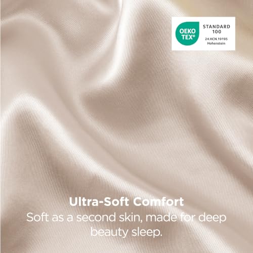 Bedsure Satin Pillowcases Queen Set of 2, Similar to Silk Pillow Case, 100% Polyester, Reduces Hair Frizz & Skin Friction, Decorative Covers, Gifts for Women, Envelope Closure, 20" x 30", Beige