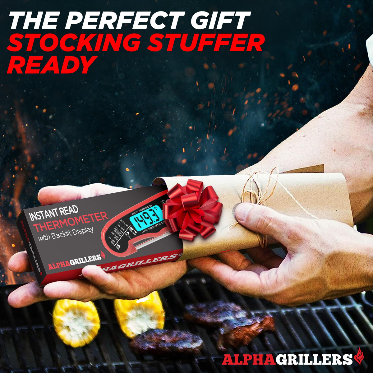 Alpha Grillers Instant Read Meat Thermometer Digital, Cooking, Food, Grill | 1-2 Second Ultra-Fast Response Time, Bright Backlit Display, Waterproof (IP67), Pre-Calibrated & Ready to Use