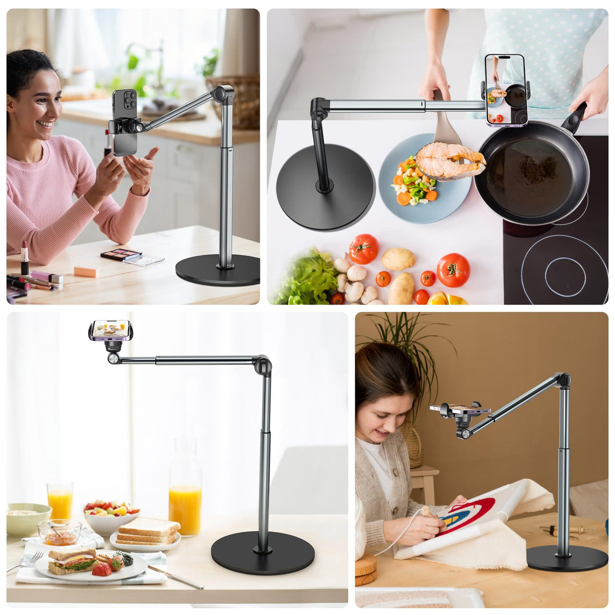 Mionondi Overhead Phone Mount for Video Recording | Aluminum Overhead Tripod for iPhone, Desk Phone Camera Stand for Cooking, Nail Techs, Filming, Live Streaming